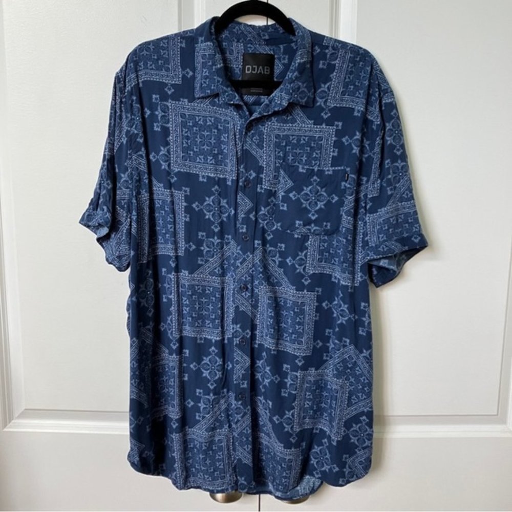 Djab Simons Mens Hawaiian Bandana Style Button Down Flowy Shirt